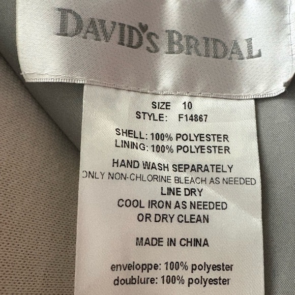 David’s Bridal Gray Empire Strapless Beaded Bodice Chiffon Gown Size 10 - Picture 12 of 12